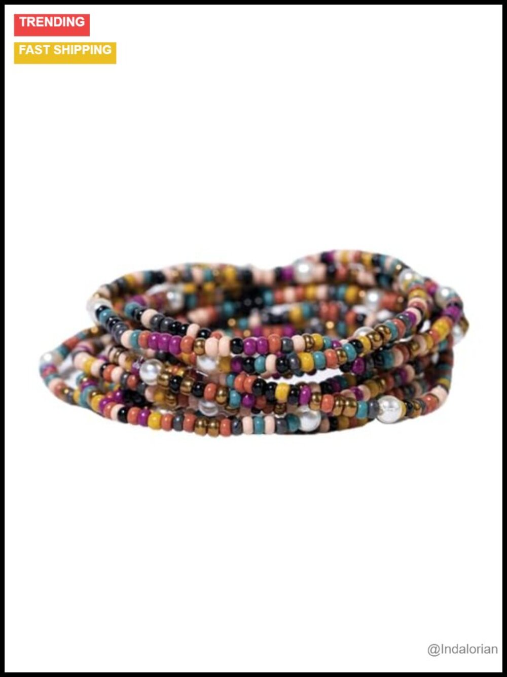 10-Strand Mixed Pattern Beaded Bracelet Stack Adjustable Stretch Fit Boho